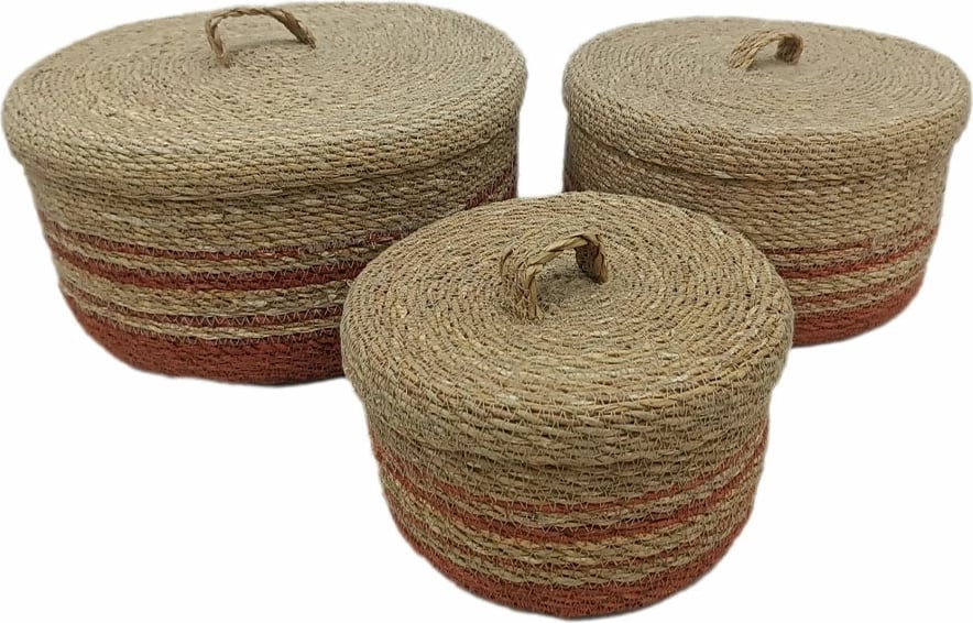 Kuti ruajtëse CASSIA, 3 copë, 33x33x16cm, kashtë deti, natyrale-terrakota