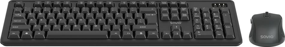 Komplet tastierë dhe maus pa tela, Savio, KB-03, 2.4 GHz USB receiver, layout US 104 taste, DPI 800-1200, e zezë