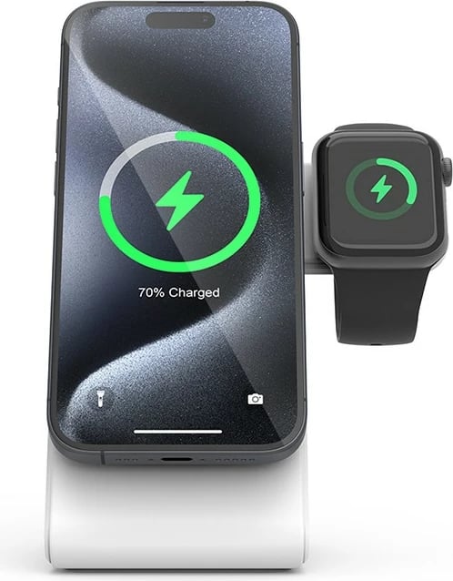 Karikues wireless 3-në-1 CRONG MagSafe për iPhone, Apple Watch, AirPods, Bardhë