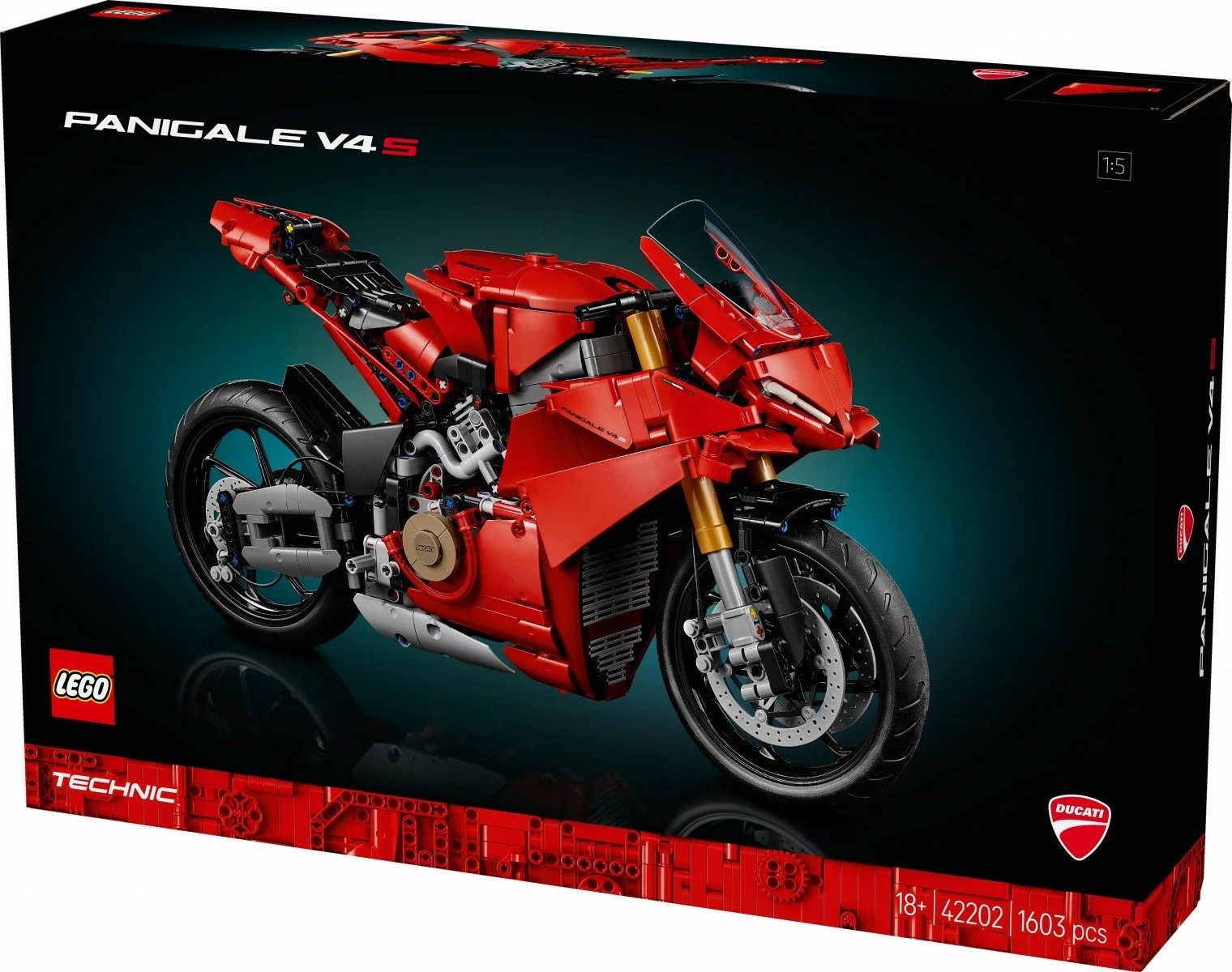 Set LEGO Technic Ducati Panigale V4 S 42202, 1603 pjesë, Kuqe