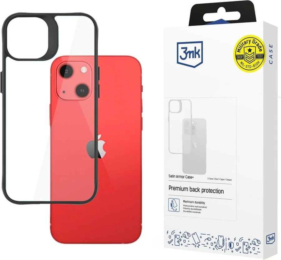 Mbështjellës 3mk Satin Armor Case+ për iPhone 13 mini, i zi, Transparent