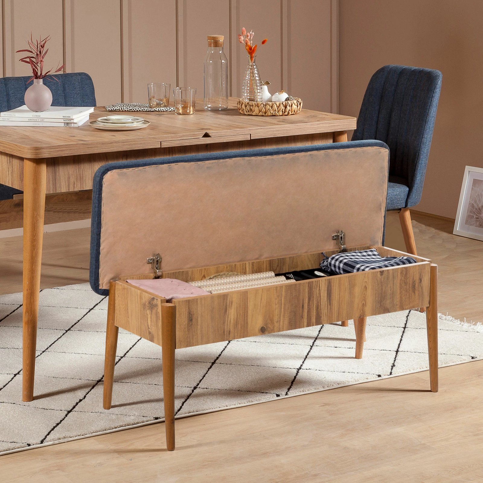 Bankë me depo, ngjyrë pishë Atlantike dhe blu e errët, Hanah Home Vina