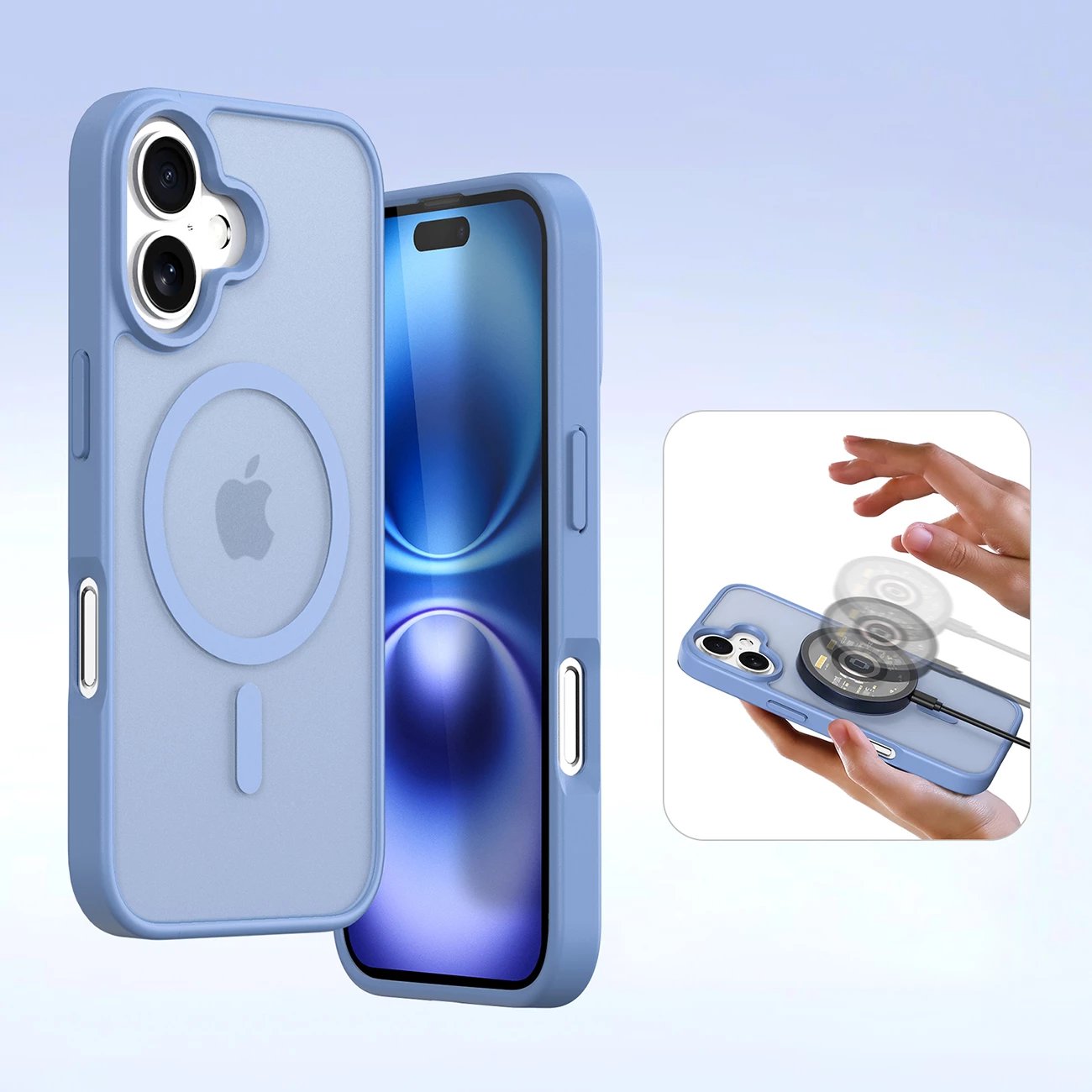 Mbështjellës Dux Ducis Lawa për iPhone 16, me portofol magnetik të ndashëm, lëkurë, kaltër