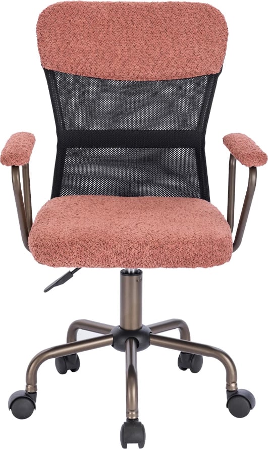 Karrige zyre Bell, stof boucle rozë e zbehtë, bazë metalike gunmetal, 54x52x92cm