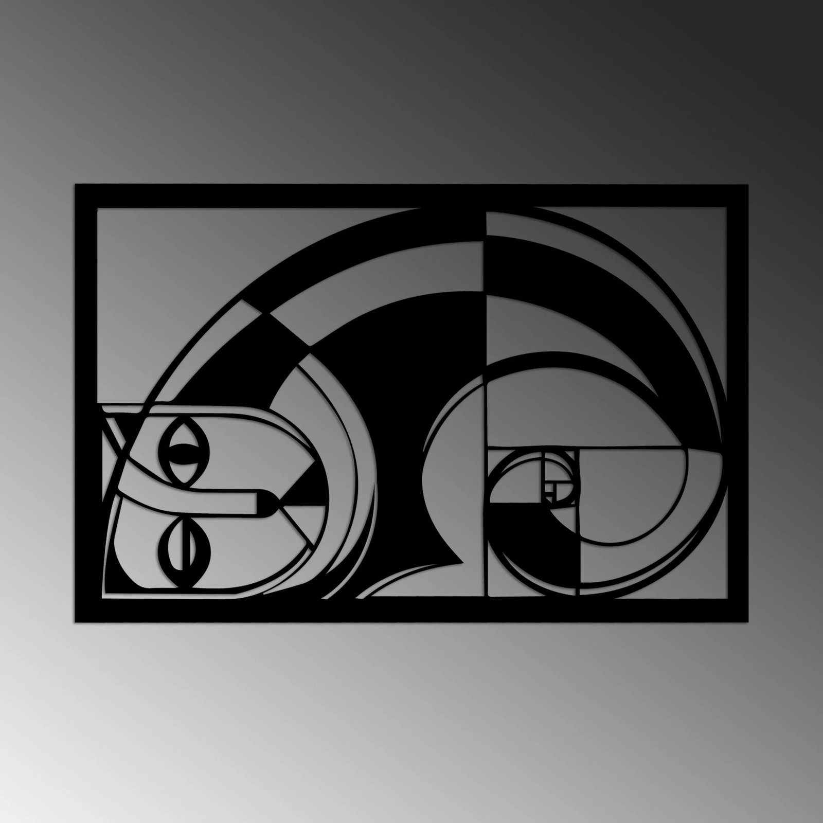 Aksesor dekorativ metalik për mur, Wallity, Fibonacci, ngjyrë e zezë, 56x36.5cm