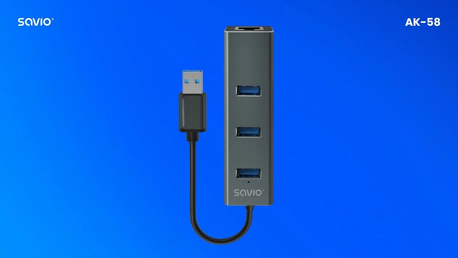 Adapter Savio AK-58, 3 porta USB-A 3.1 Gen 1 me RJ-45 Gigabit Ethernet, Gri