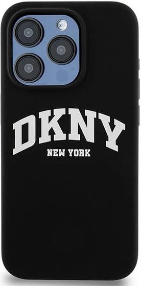 Mbështjellës DKNY Liquid Silicone me logo të bardhë, për iPhone 13 Pro/13, MagSafe, i zi