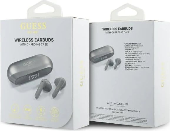 Kufje Bluetooth TWS Guess Elongated Metalic Printed Logo me docking station, Gri Kufje Bluetooth TWS Guess Elongated Metalic Printed Logo me docking station, Gri