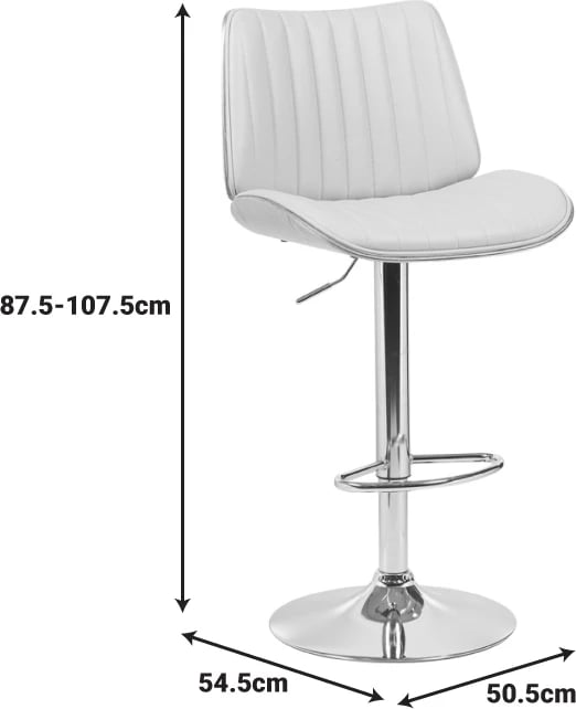 Karrige për bar Amani, lëkurë PU bezhë, bazë e kromuar, 50.5x54x87.5-107.5cm