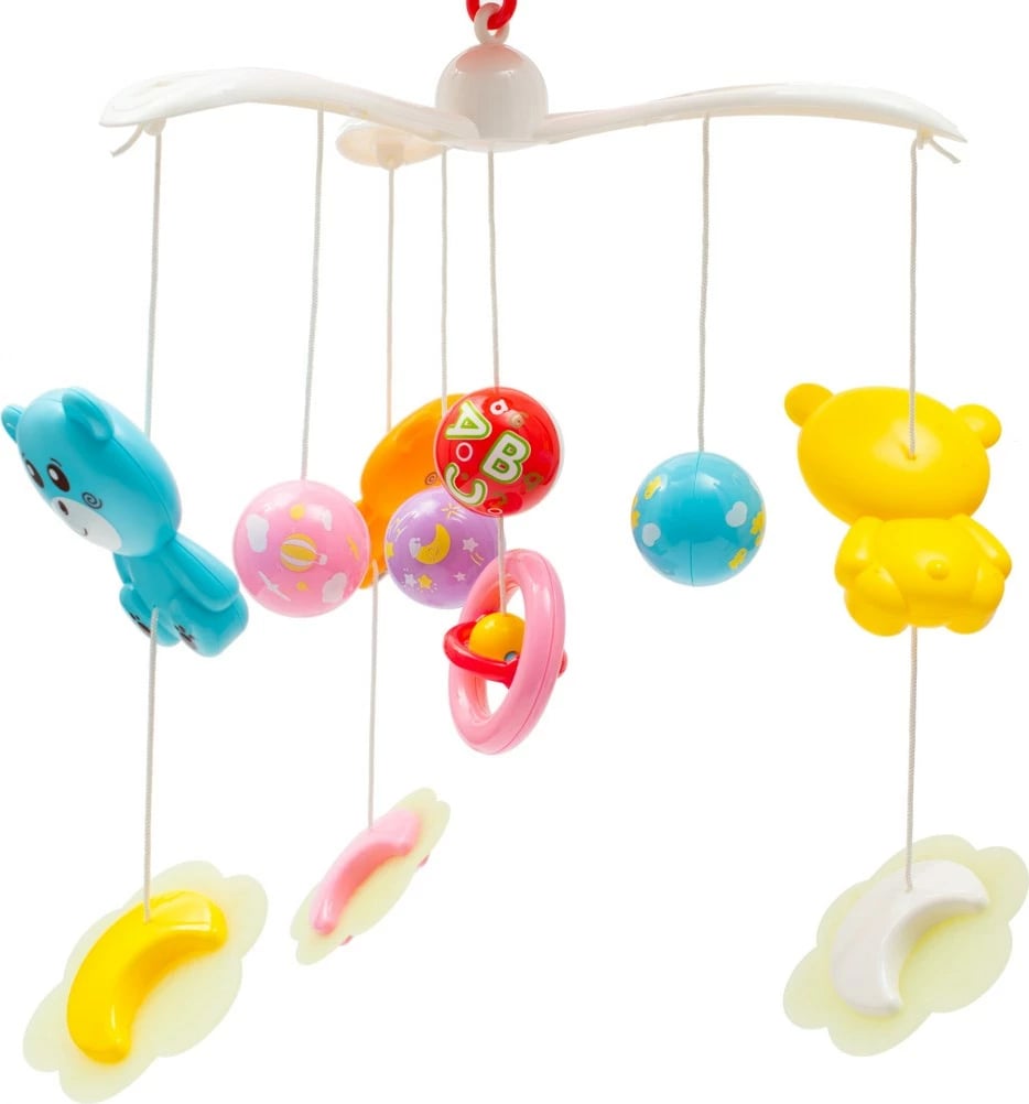 Karusel për krevat, Baby Mix, me projektor drite, 3 melodi dhe tinguj natyre, volum i rregullueshëm, kuqe