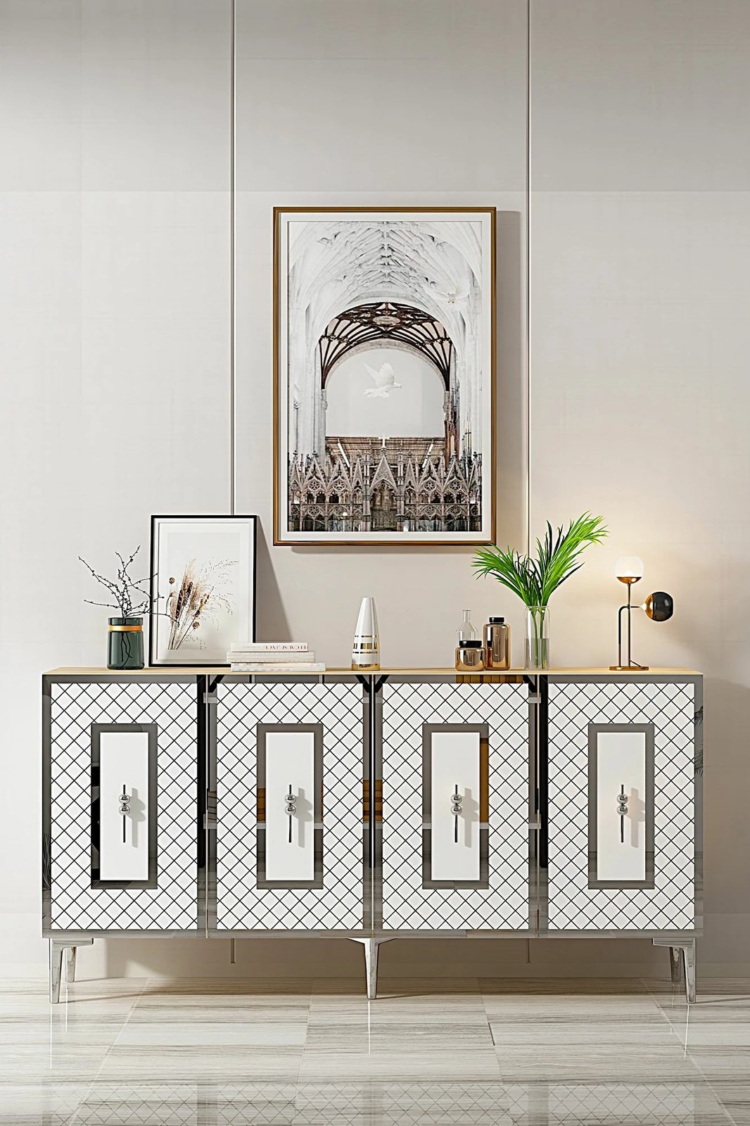 Konsol Skye Decor, Puma 150, ngjyrë lis safir, e bardhë, argjend