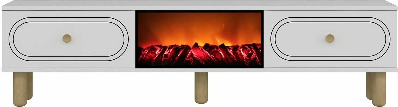 Komodë TV Skye Decor, Polen Bohem me oxhak dekorativ, e bardhë