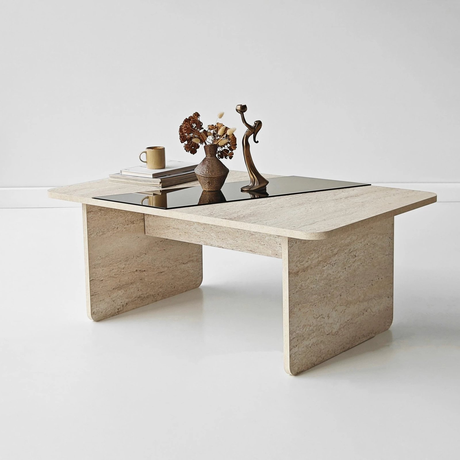 Tavolinë kafeje Skye Decor, ngjyrë bronzie, travertin