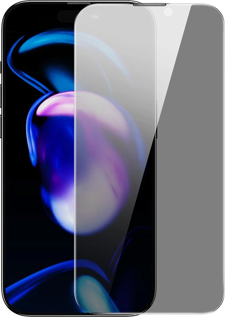 Mbështjellës xhami i temperuar Baseus për iPhone 14 Pro, 0.3mm, Anti Spy, Transparent, me kornizë montimi