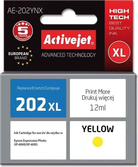 Ngjyrë zëvendësuese Activejet AE-202YNX për printerë Epson, e verdhë
