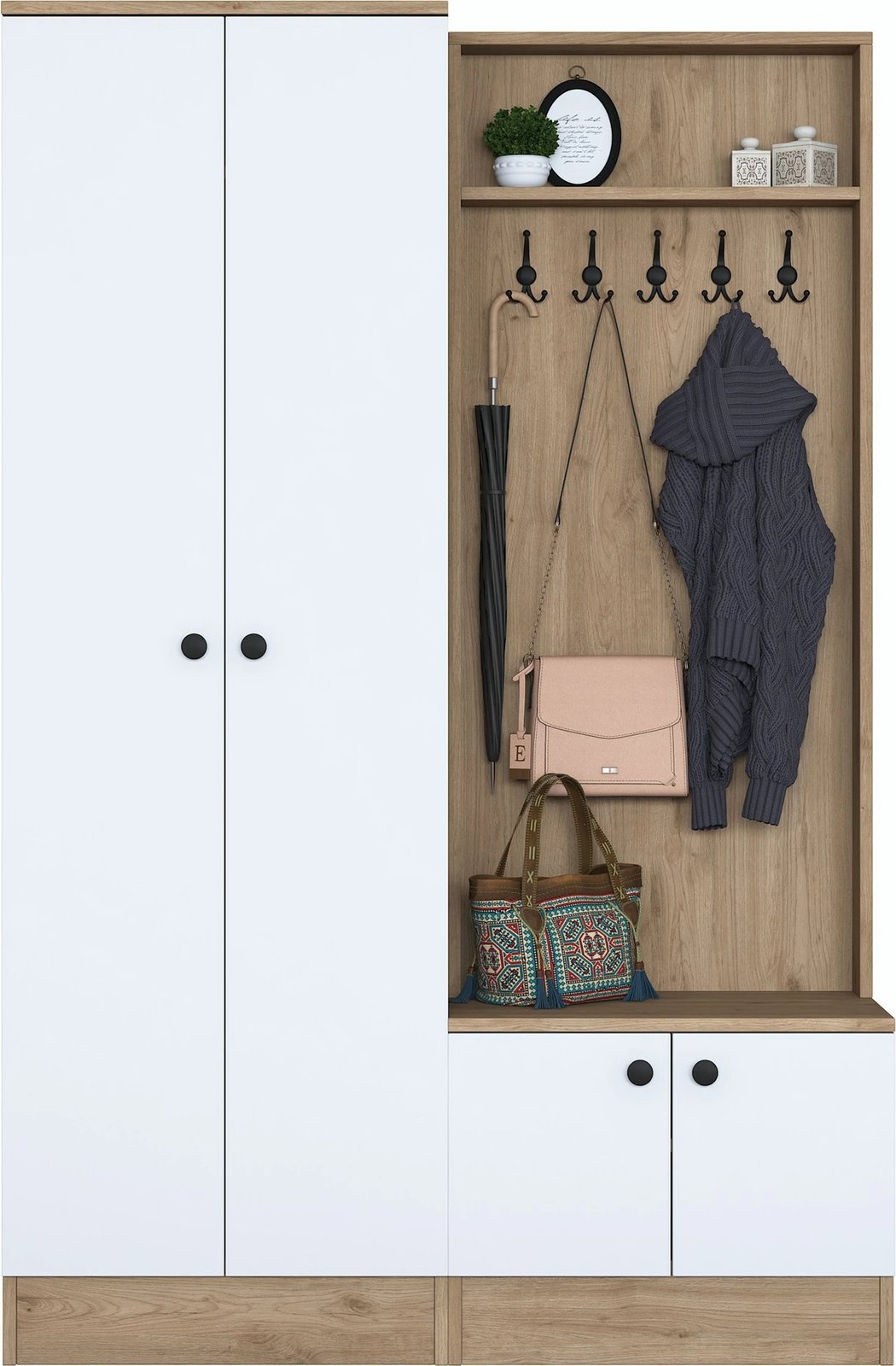 Stendë korridori Hanah Home, P6 - M5 - 2423, ngjyrë e bardhë dhe arre