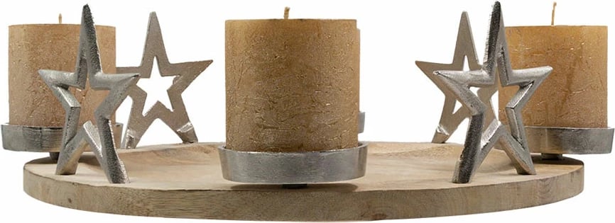 Mbajtës qirinjsh SACRO për festat e fundvitit, dru dhe alumin, argjend, 13x40x40 cm Mbajtës qirinjsh SACRO për festat e fundvitit, dru dhe alumin, argjend, 13x40x40 cm