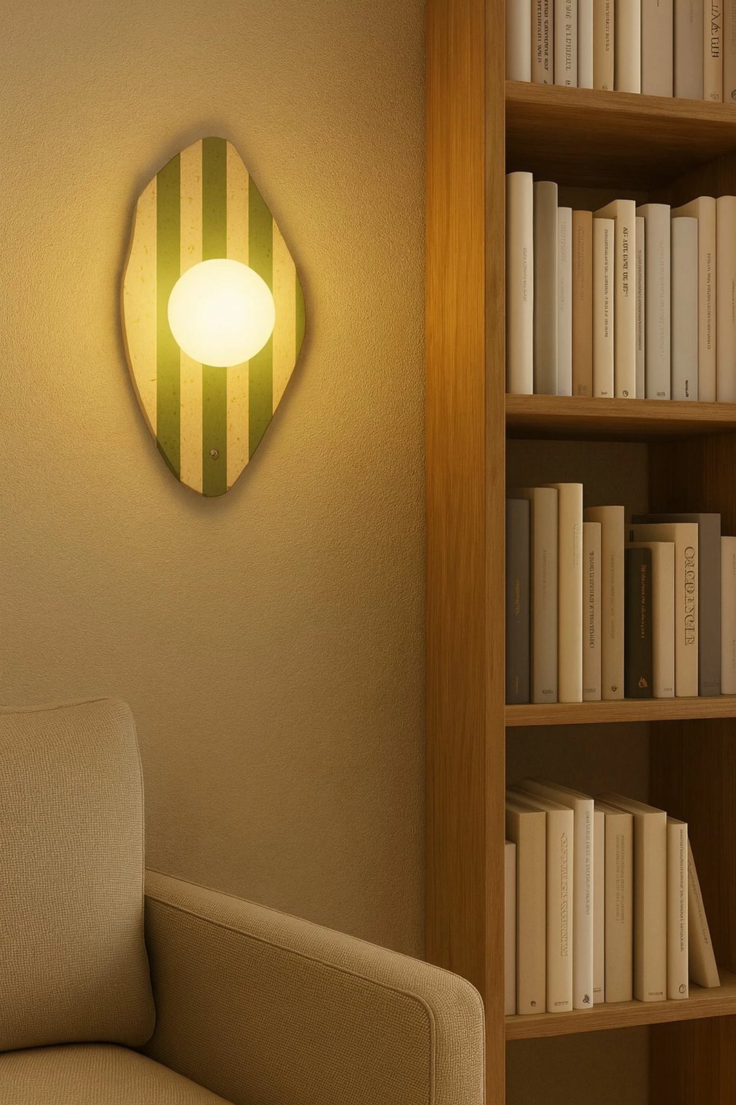 Llambë muri Opviq, Espe, trup travertini, kapak qelqi, bezhë, e bardhë, e gjelbër