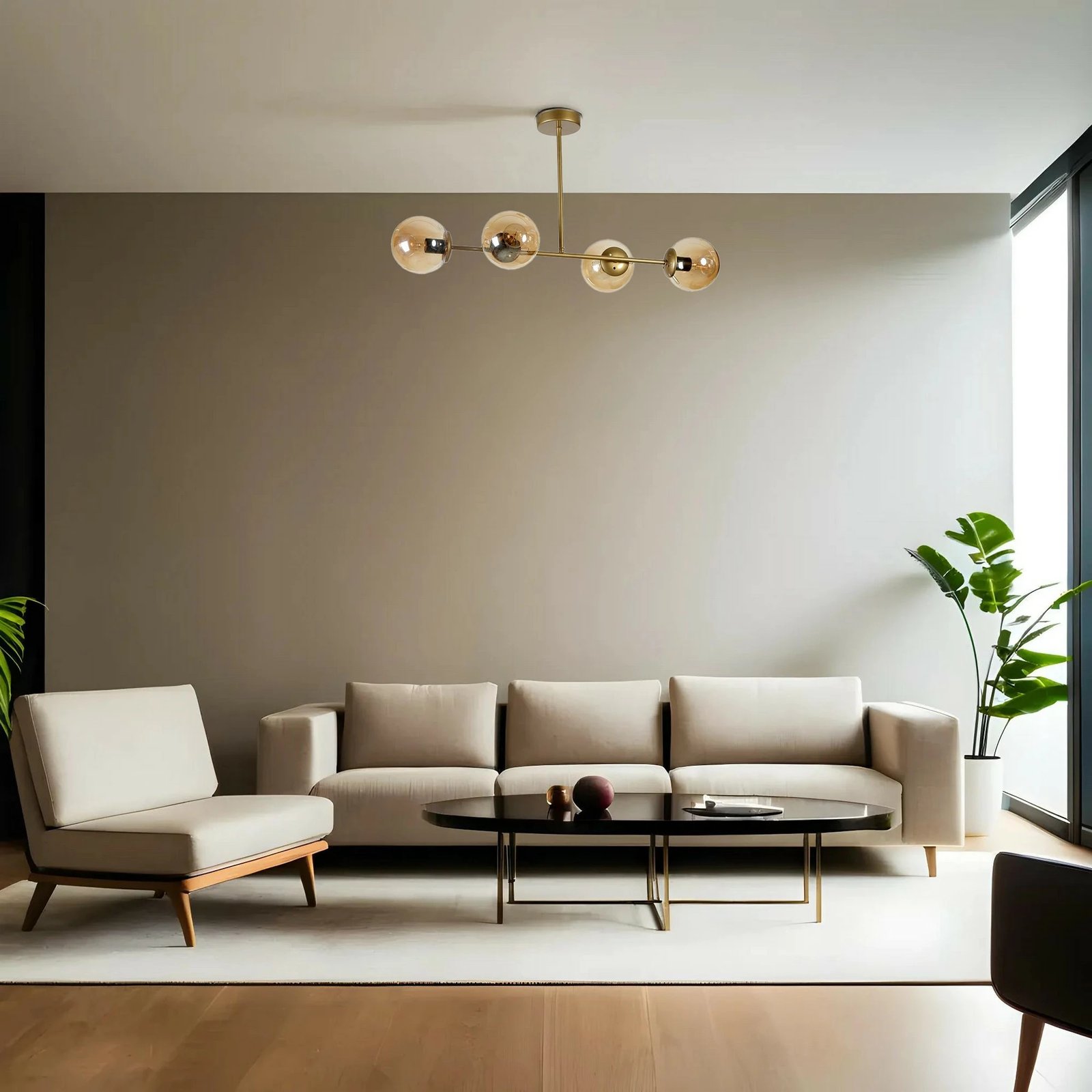 Llambë tavani Opviq, Yeni Favori, 4 llampa, ngjyrë balte dhe ari, xham balte