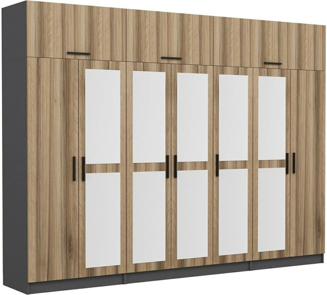 Dollap garderobe Skye Decor, ngjyrë arrë dhe antracit, 315x235x52cm