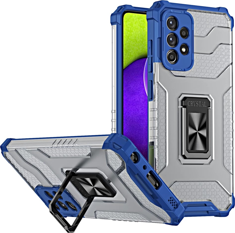 Mbështjellës Hurtel Crystal Ring Case për Samsung Galaxy A72 4G, me mbajtëse, Blu
