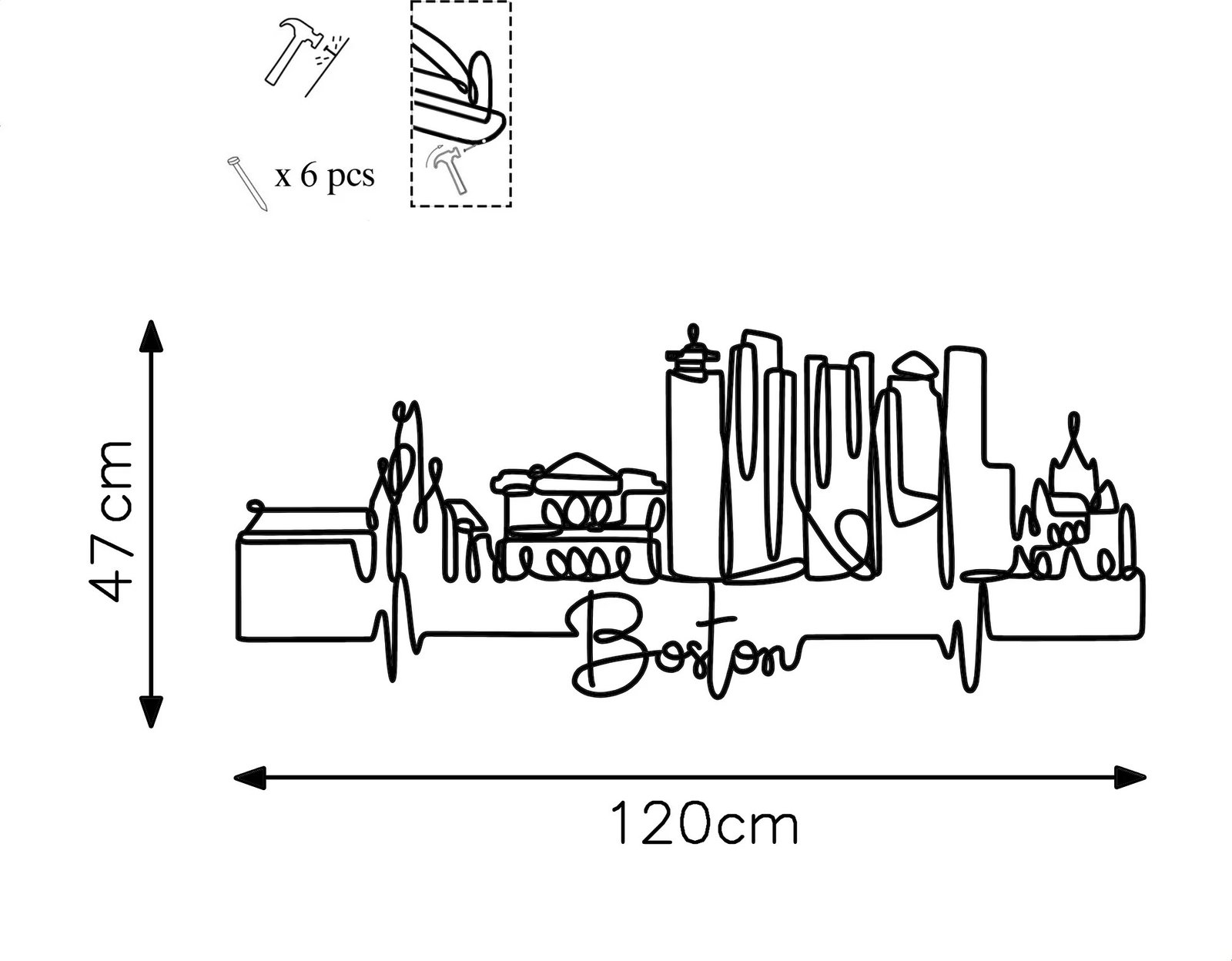 Aksesor dekorativ metalik për mur, Wallity, Boston, ngjyrë e zezë, 120x47x1.5cm