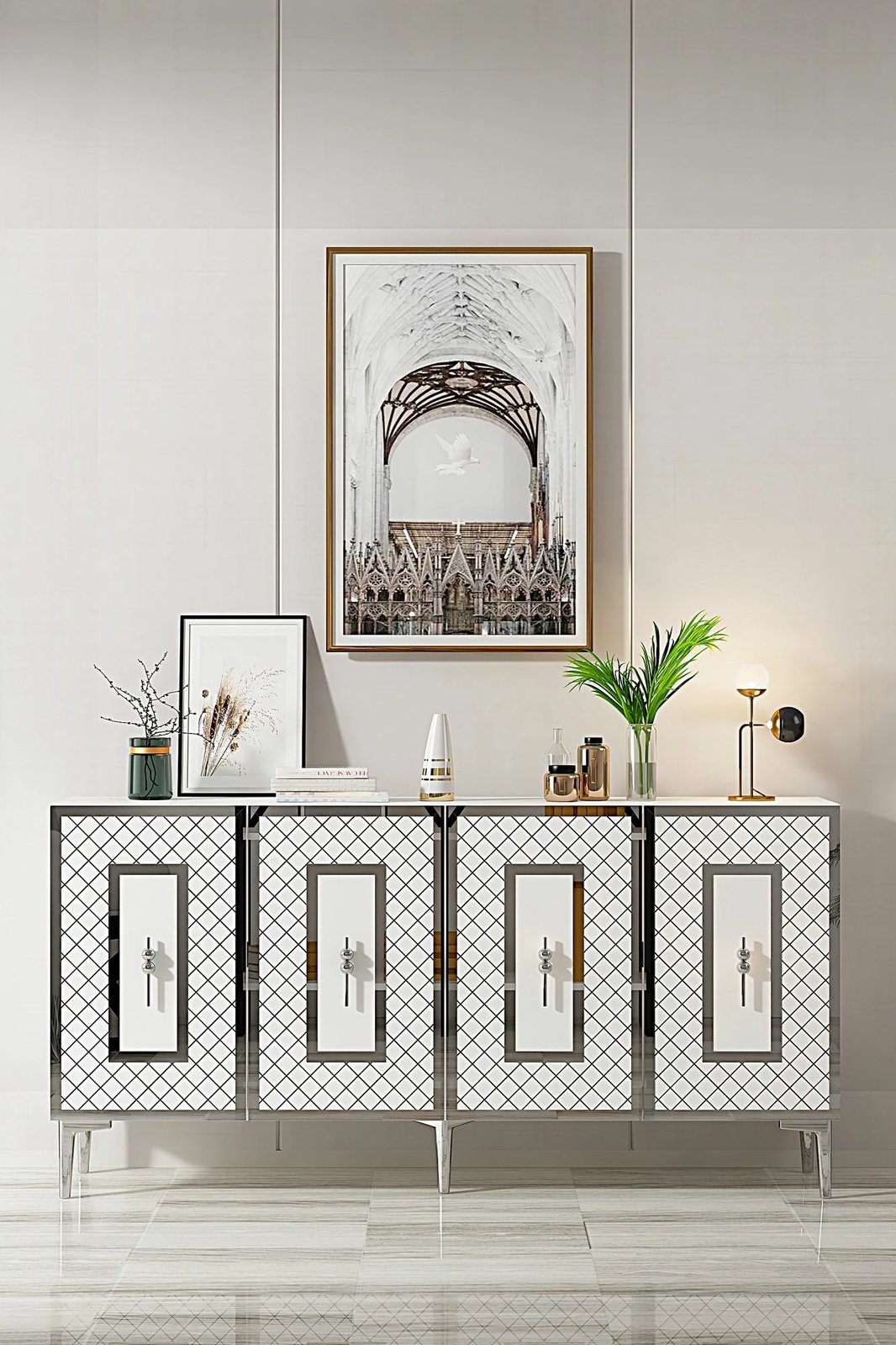 Konsol Skye Decor, Puma 150, e bardhë, argjend