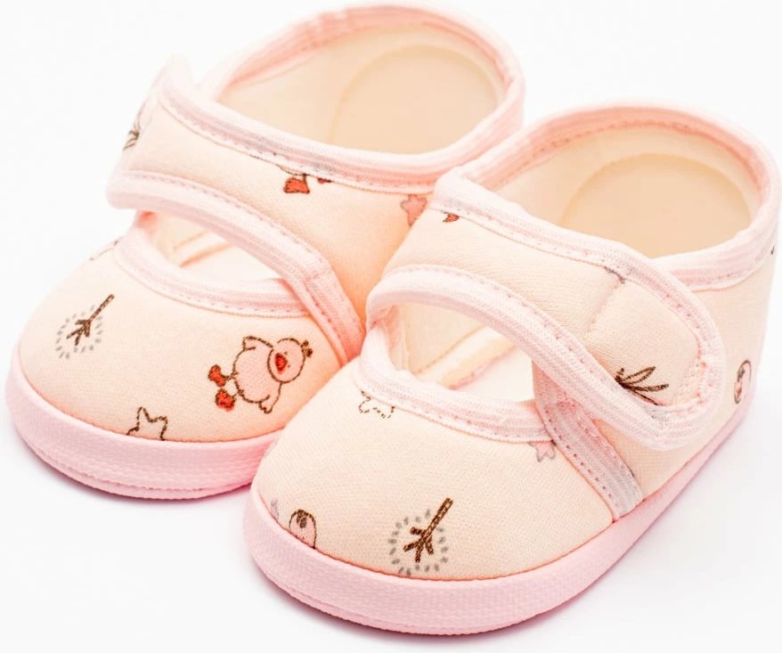 papuça bebe New Baby 0-3 muaj me shirit ngjitës 100% pambuk shollë PVC pa BPA rozë