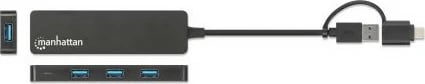 USB hub MANHATTAN 4-portë, Typ-C/Typ-A, USB 3.0, zi