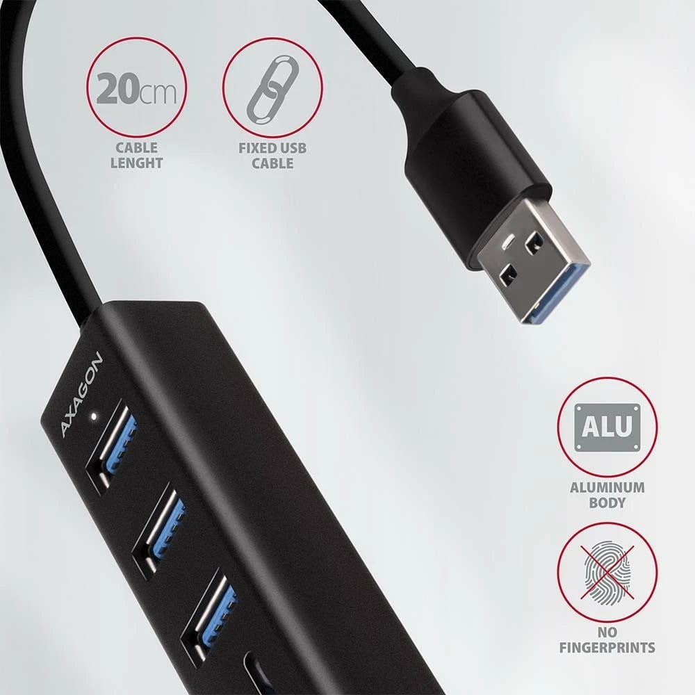 Hub multiport AXAGON HMA-CR3A, 3x USB-A, SD/microSD, USB 3.2 Gen 1, metal, 20cm, i zi