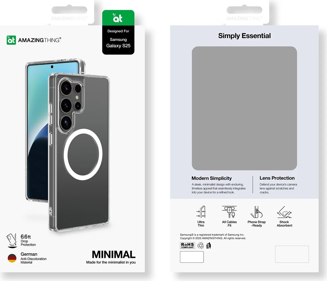 Mbështjellës AmazingThing Minimal Mag me unazë magnetike për Samsung Galaxy S25, Transparent