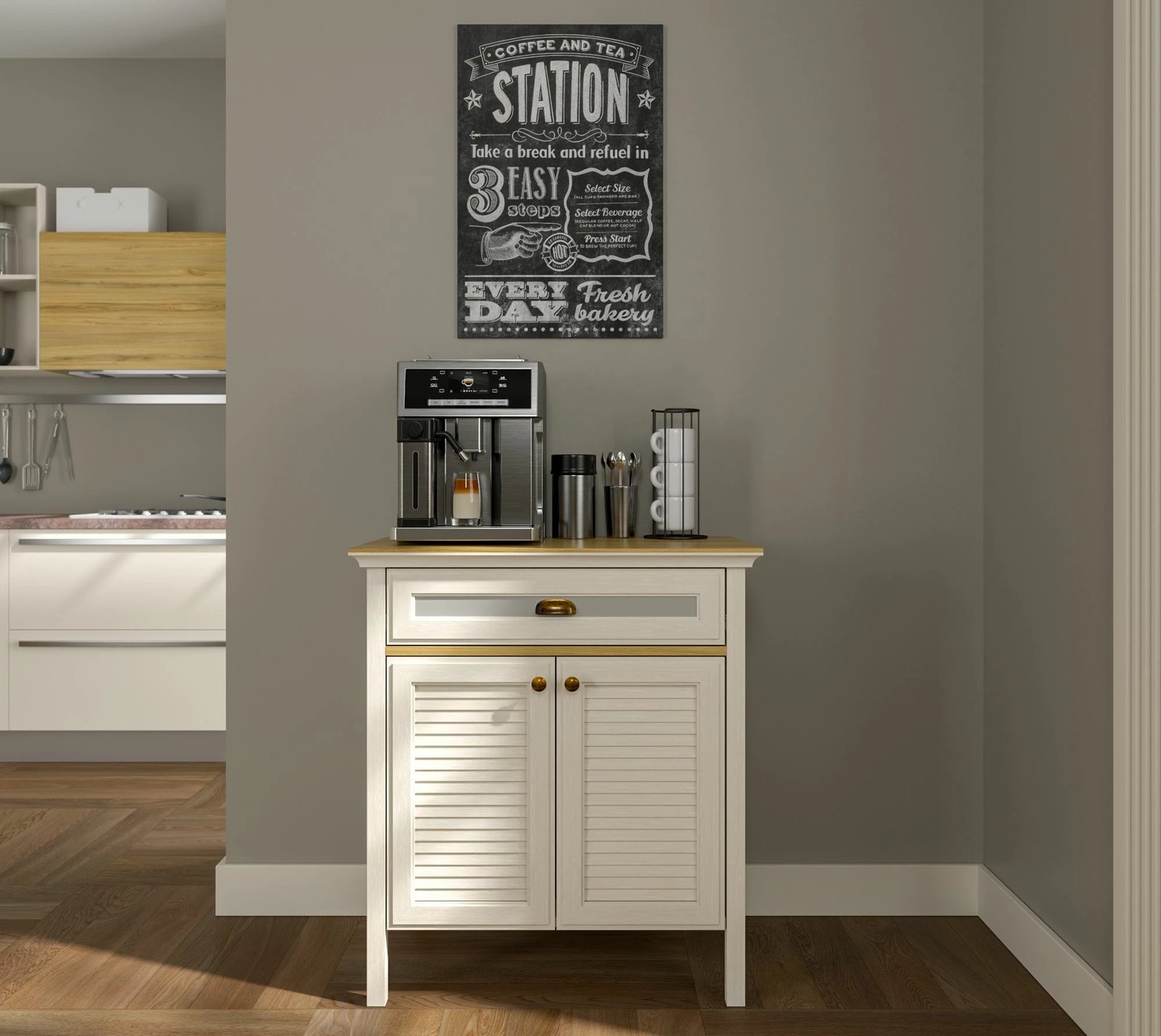 Kabinë për kafe, Skye Decor, FRN-21035, krem, lis, gri