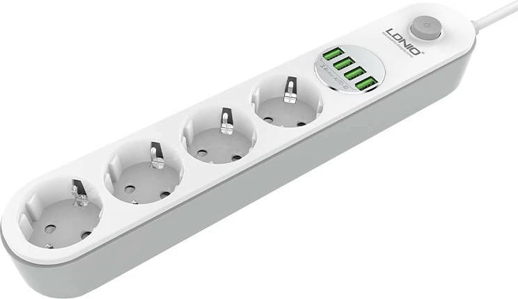 Kasë LDNIO SE4432 me 4 prizë AC, 4x USB, 2m, e bardhë