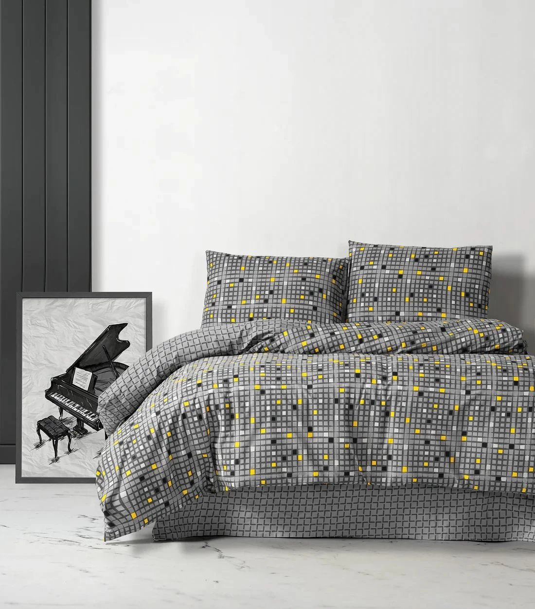 Set mbulesë për jorgan king, L'essentiel, Dama, ngjyrë e verdhë Set mbulesë për jorgan king, L'essentiel, Dama, ngjyrë e verdhë