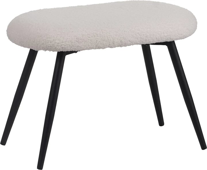 Karrige me këmbëngritës Qarar, stof boucle, ngjyrë bardhë, këmbë metalike të zeza, 67.5x67.5x106cm