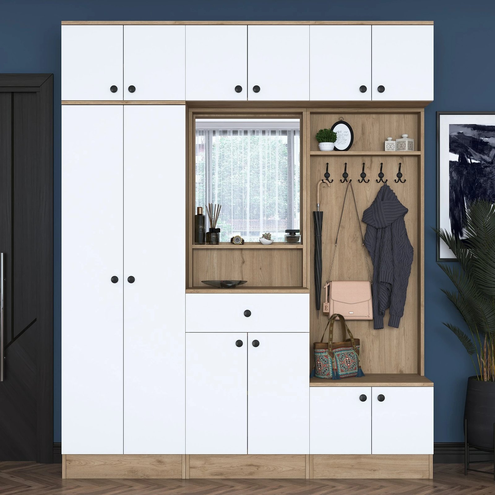 Stendë për korridor, dizajn skandinav, ngjyrë arrë dhe e bardhë, Skye Decor, EA104 - 2421