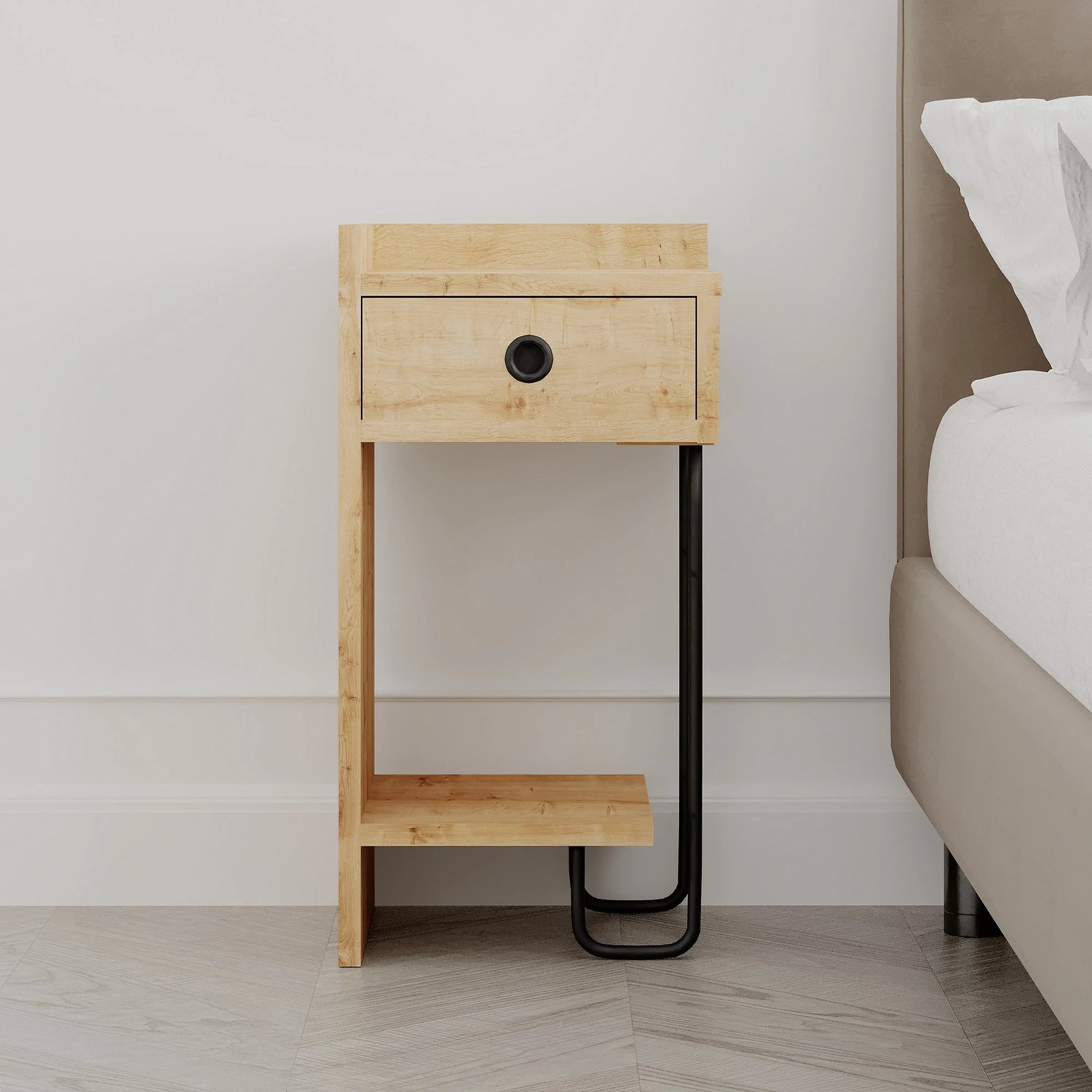 Komodinë anës krevati Skye Decor, Sirius majtas, ngjyrë lisi v2