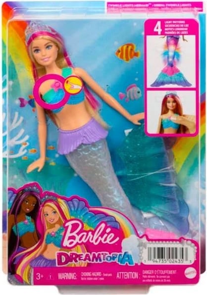 Kukull Barbie Dreamtopia Malibu Mermaid Glowing Lights, Mattel, HDJ36, me drita, për vajza