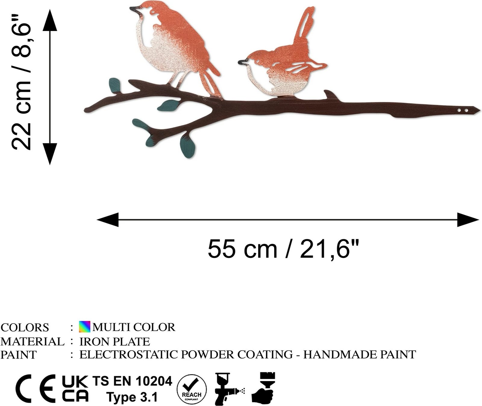 Objekt dekorativ për kopsht, zogj në degë, Aberto Design, 23