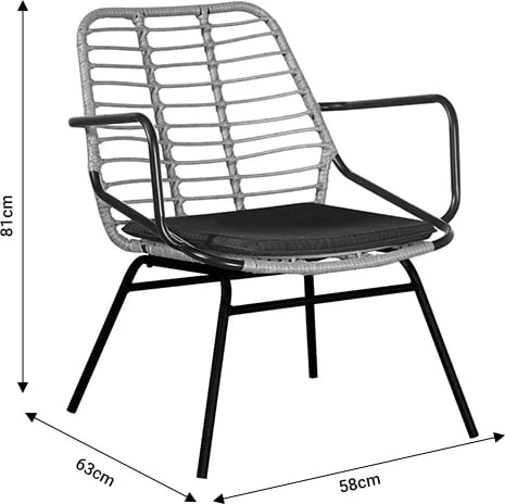 Tavolinë me karrige Naoki A set prej 5 copash ratan natyral-metal i zi-xham 160x90x78cm