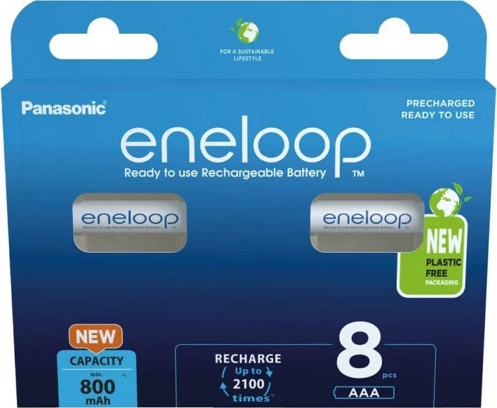 Bateri të rikarikueshme Panasonic Eneloop BK-4MCDE/8HH AAA, 800 mAh, 8 copë, Bardhë