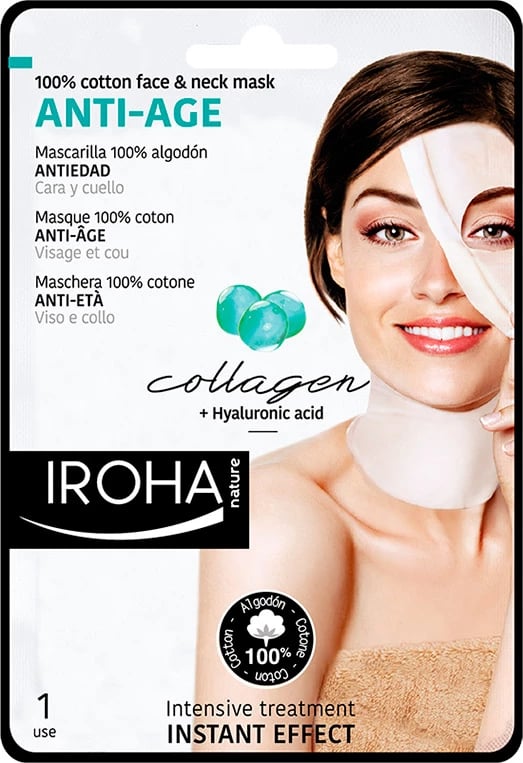 Maskë për fytyrë dhe qafë Iroha Nature Anti Age Collagen unisex 1 copë
