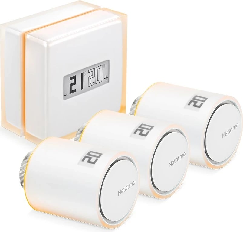 Set termostat i mençur Netatmo me 3 valvula të mençura për radiator, i bardhë