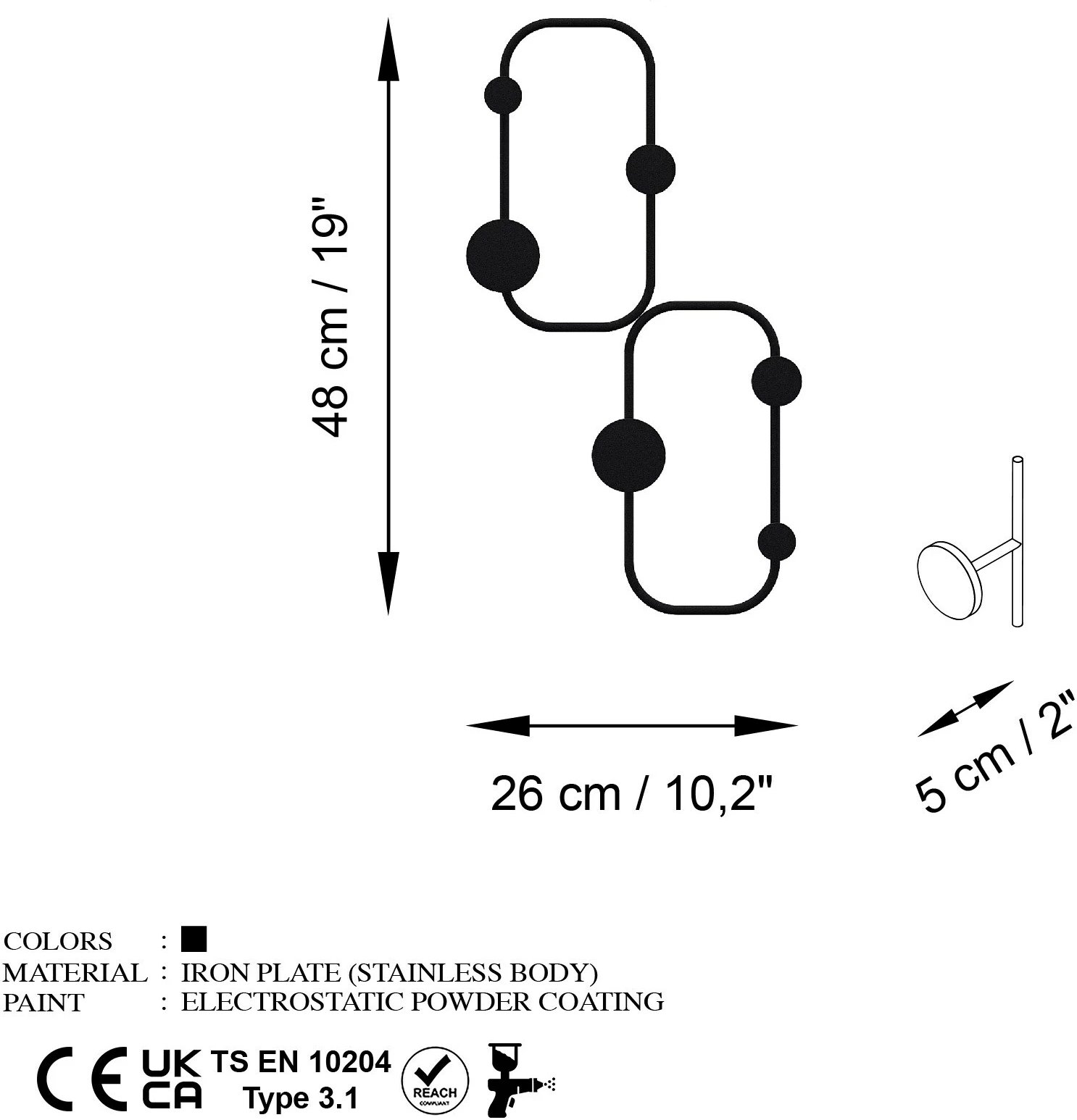 Varëse muri metalike, dizajn modern, ngjyrë e zezë, Wallity, Ladybug