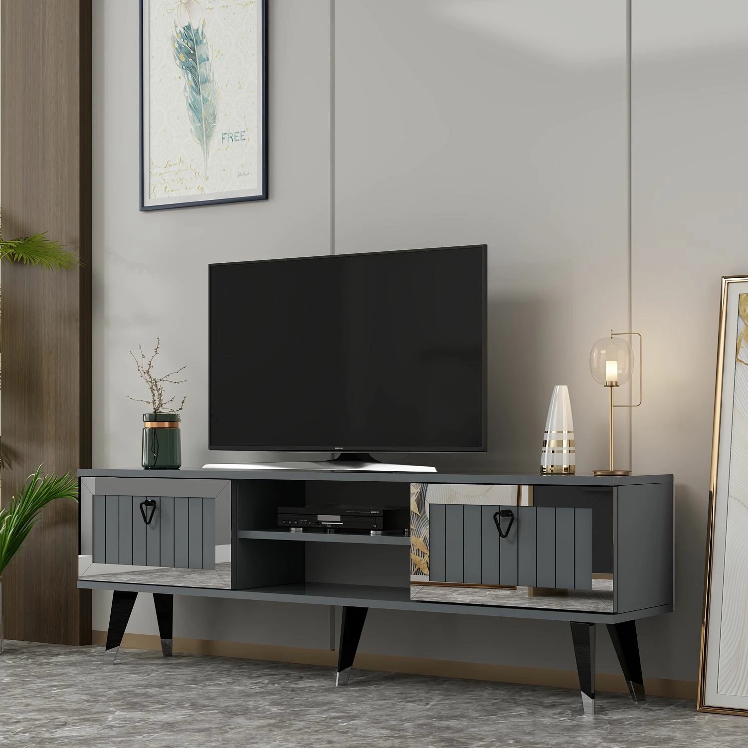 Komodë për TV Skye Decor, Lidya, anthracite, argjend