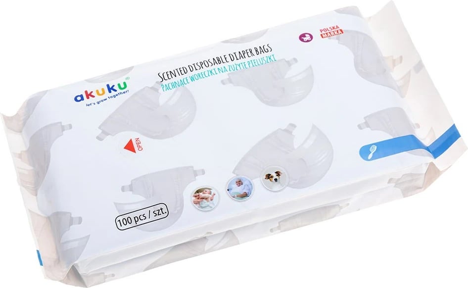 Qese higjienike të parfumuara për pelena, AKUKU, njëpërdorimshme, me mbyllje të thjeshtë, blu, paketim 100 copë