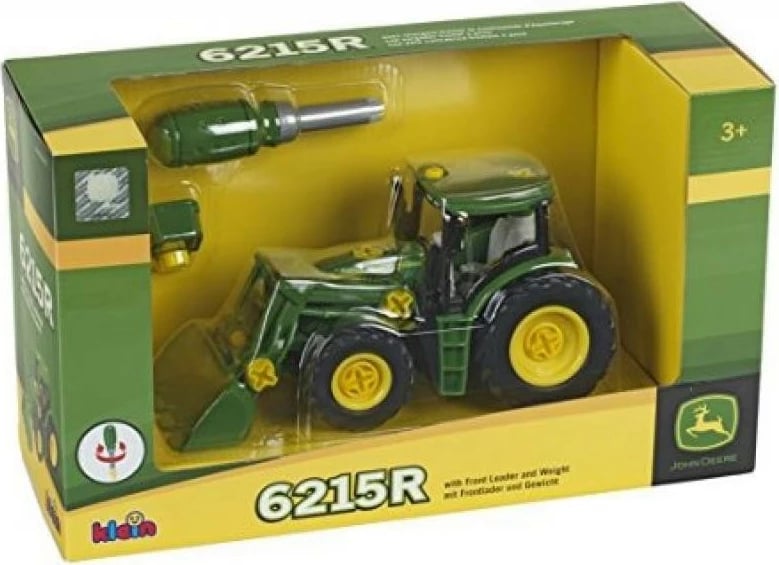 Traktor lodër Klein John Deere 6215R për fëmijë, Gjelbër/Verë/Zeze
