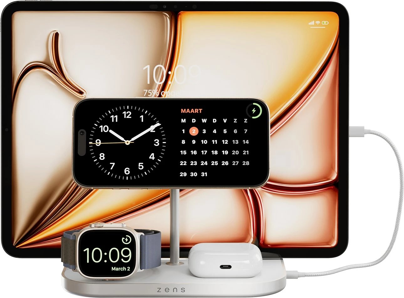 Karikues wireless No name ZEDC29W/00, 15 W, 4 pajisje, Argjendtë/Bardhë