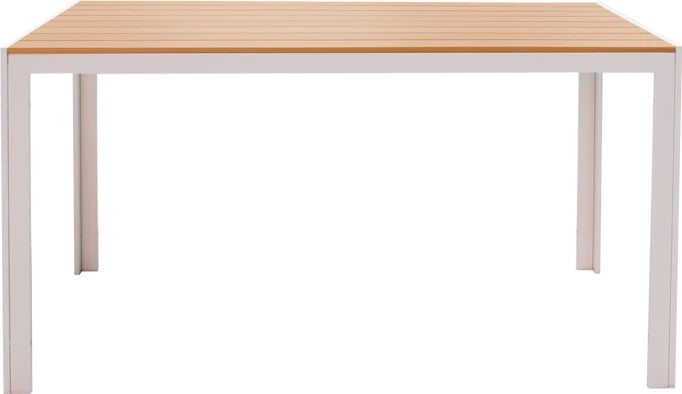 Tavolinë Nares, alumin i bardhë, sipërfaqe druri natyral, 140x80x72.5cm