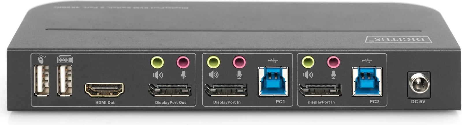 KVM Switch Digitus DS-12850, 2 porta, 4K/60Hz, 2x DP në 1x DP/HDMI, e zezë